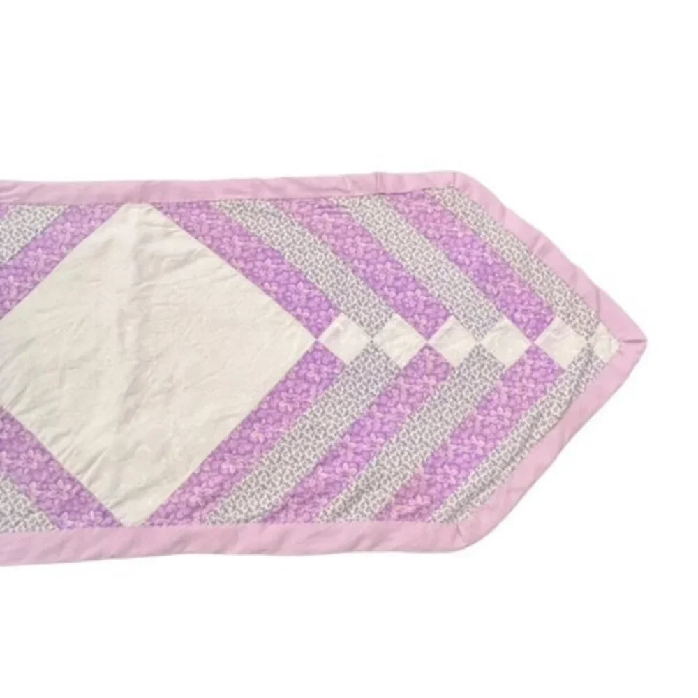 Flowered Quilted Table Runner 13.5 x 36 in Purple Grey Florals White Stars‎ Moon